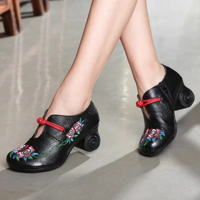 GKTINOO Women Embroidery Pumps Grey Lady 6CM High Heels Shoes Handmade Women Genuine Leather Pumps Autumn Shoes Pi-Mart