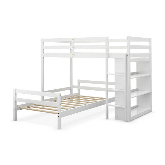 Twin Over Twin Loft Bunk Bed with Bookcase-Dark Brown W2B