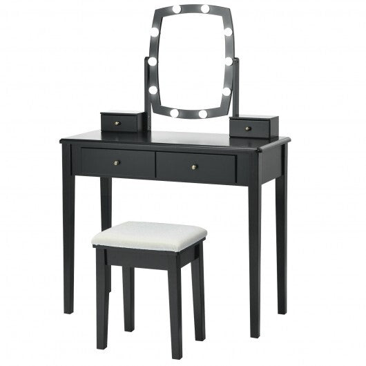 Vanity Table Set with Lighted Mirror for Bedroom and Dressing Room-Black W2B