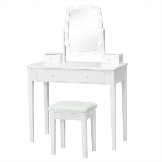 Vanity Table Set with Lighted Mirror for Bedroom and Dressing Room-Black W2B