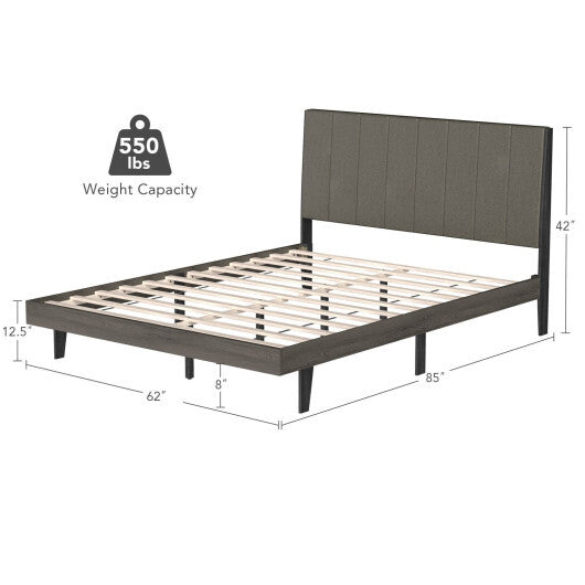 Queen Size Upholstered Bed Frame with Tufted Headboard W2B