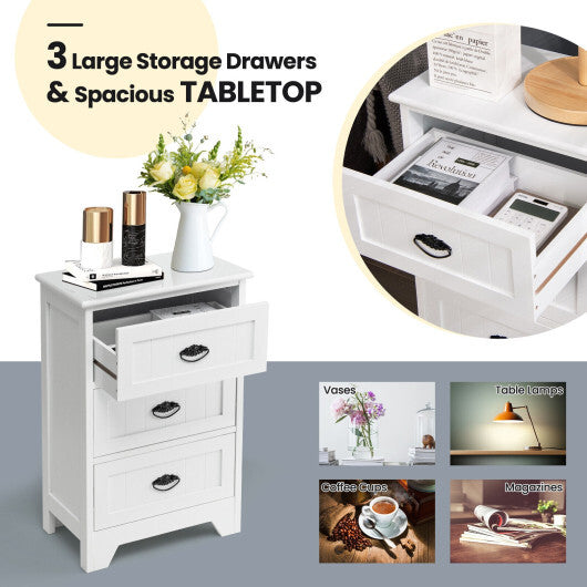 3 Drawers End Storage Wood Side Nightstand-Black W2B