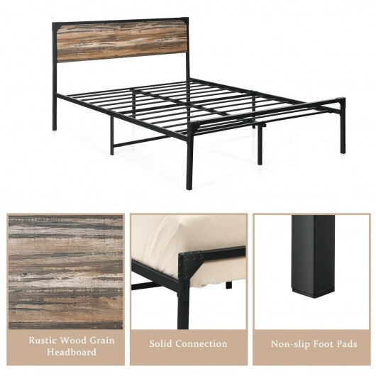 Platform Full/Queen Bed with Rustic Headboard and Footboard-Full Size - Color: Black - Size: Full Size W2B