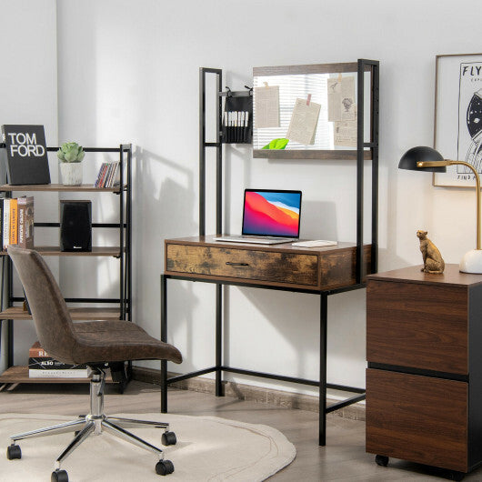 Industrial Vanity Table with 3-Height Adjustable Mirror Bag-Brown - Color: Brown W2B