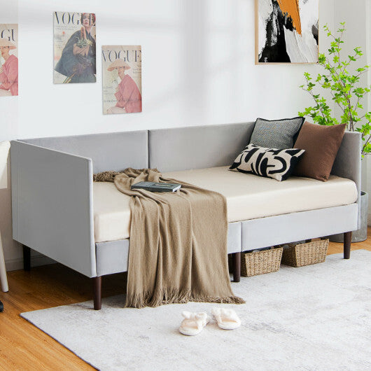 Twin Size Daybed Frame with Sturdy Wooden Slat Support-Gray W2B