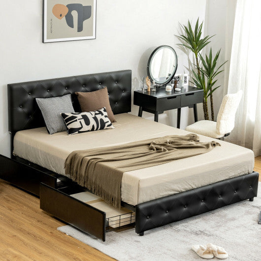 Full/Queen PU Leather Upholstered Platform Bed with 4 Drawers-Full Size W2B