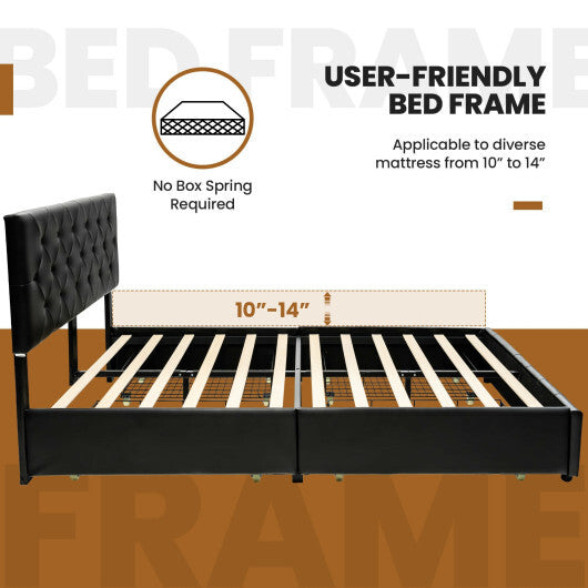 Full/Queen PU Leather Upholstered Platform Bed with 4 Drawers-Full Size W2B