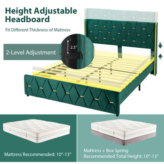 Queen/Full Size Upholstered Platform Bed Frame with Adjustable Headboard-Full Size