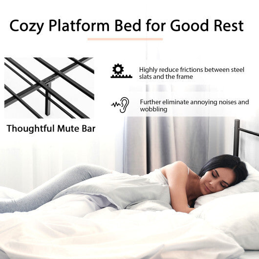 Full/Queen Size Platform Bed Frame with High Headboard-Queen Size - Color: Black - Size: Queen Size W2B