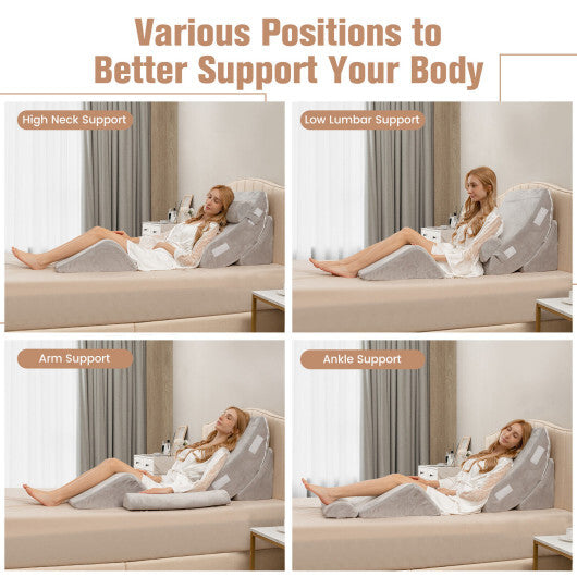 4 Pieces Bed Wedge Pillow for Back Neck and Leg Pain Relief-Gray - Color: Gray W2B