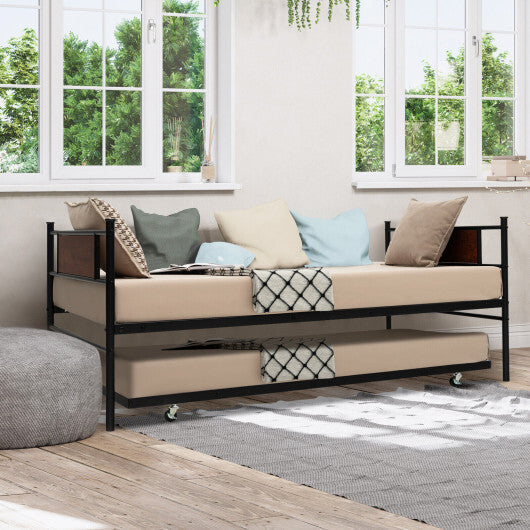 Twin Size 2-In-1 Daybed Frame with Pullout Trundle W2B