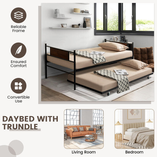 Twin Size 2-In-1 Daybed Frame with Pullout Trundle W2B