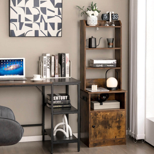 6-Tier Bookshelf Nightstand with Charging Station and Cabinet-Rustic Brown W2B