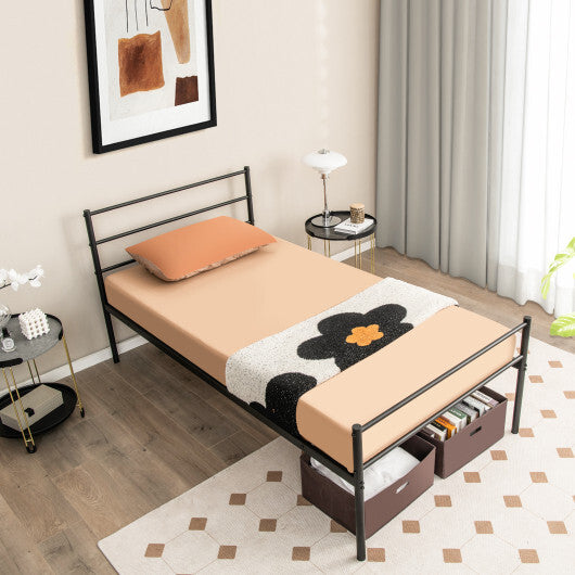 Twin Size Metal Bed Frame Platform with Headboard-Black W2B