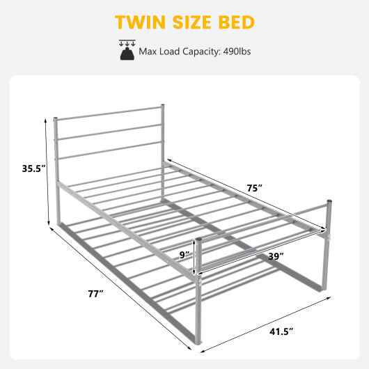 Twin Size Metal Bed Frame Platform with Headboard-Black W2B