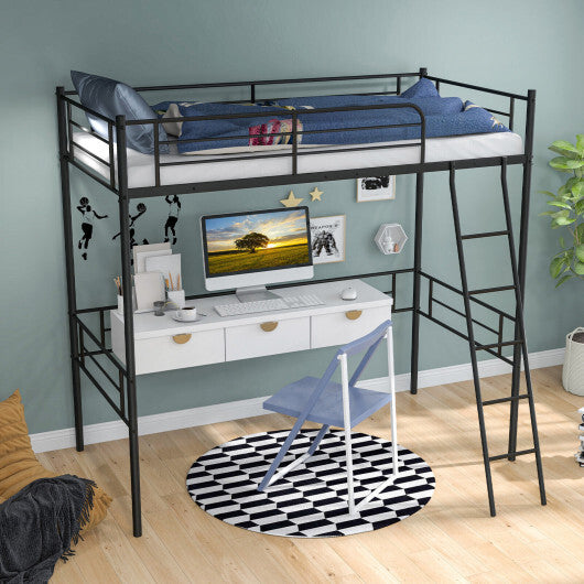 Metal Loft Twin Bed Frame Single High Loft Bed-Black W2B
