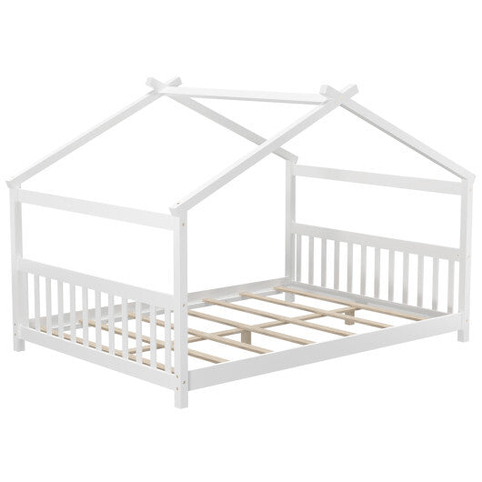 Full Size House Bed Montessori Floor Bed with Headboard-Gray