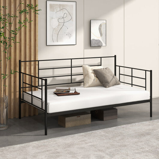 Twin Size Metal Daybed Sofa Bed Frame with Armrests and Backrest W2B