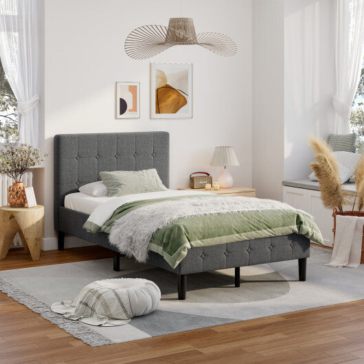 Platform Bed with Button Tufted Headboard-Beige W2B