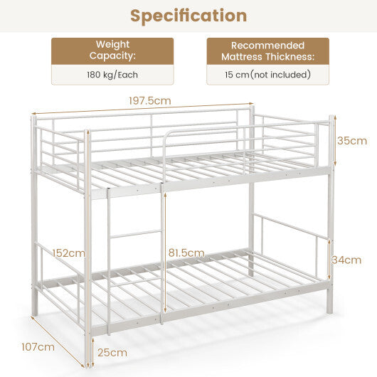 Metal Bunk Bed with Ladder and Full-length Guardrails-Black W2B