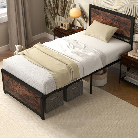 Twin Size Bed Frame Metal with High Headboard and Mute Bars-Twin Size W2B