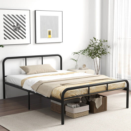 Full Bed Frame with Headboard and Footboard No Box Spring Needed-Black W2B