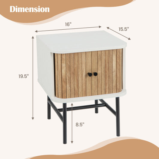 Mid-century Modern Nightstand with Sliding Doors and Storage Cabinet-White W2B