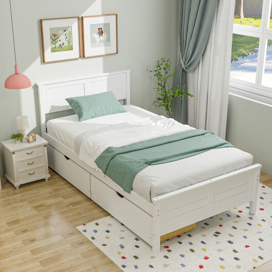 Twin Size Bed Frame with Storage Drawers-White