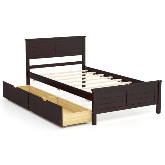 Twin Size Bed Frame with Storage Drawers-White