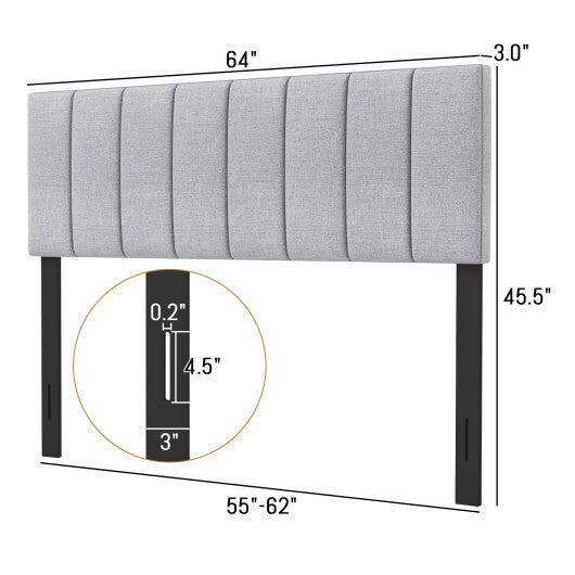 Linen Upholstered Headboard with Solid Wood Legs and Adjustable Width-Gray W2B