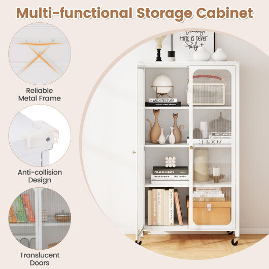 58 Inches Bookcase with Adjustable Shelves and Lockable Wheels-White W2B