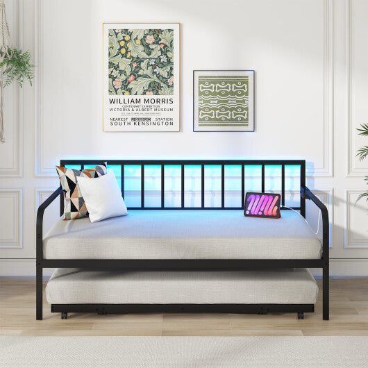 Twin Daybed with Charging Station and LED Lights-Black W2B