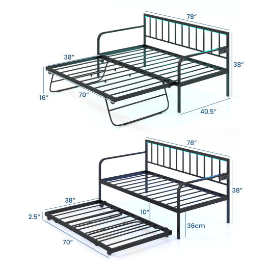 Twin Daybed with Charging Station and LED Lights-Black W2B