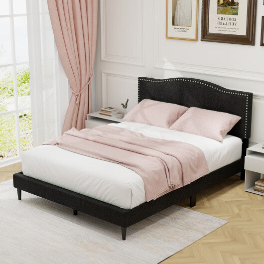 Queen Size Upholstered Bed Frame with Nailhead Trim Headboard-Queen Size W2B