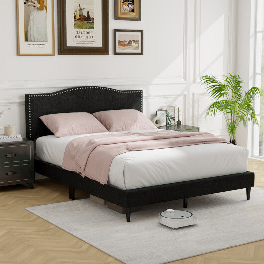 Queen Size Upholstered Bed Frame with Nailhead Trim Headboard-Queen Size W2B