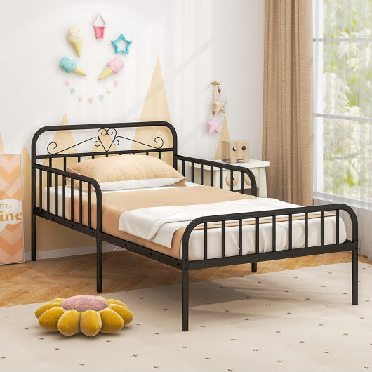Twin Size Bed Frame with Headboard and Safety Side Guardrails-Gold W2B