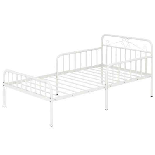 Twin Size Bed Frame with Headboard and Safety Side Guardrails-Gold W2B