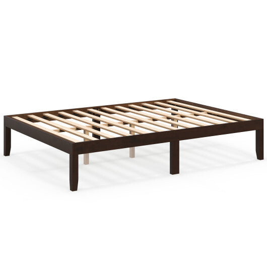 Full Size Wood Bed Frame with Wooden Slats Support and Rubber Wood Legs-Espresso W2B