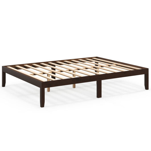 Queen Size Wood Bed Frame with Wooden Slats Support and Rubber Wood Legs-Espresso W2B