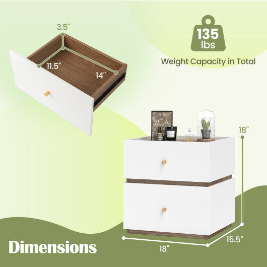 2-Drawer Modern Nightstand with Storage for Living Room Bedroom W2B