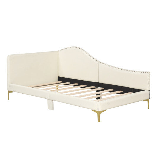Full/Twin Size Upholstered Daybed with Metal Legs and Wood Slats-Twin Size W2B