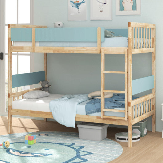 Twin Over Twin Bunk Bed with Ladder and Full-length Guardrails-Natural W2B
