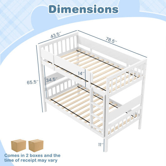 Twin Over Twin Bunk Bed with Ladder and Full-length Guardrails-Natural W2B