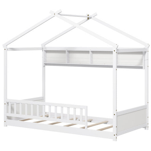 Twin Size House Bed with Storage Shelf and Headboard-Gray W2B