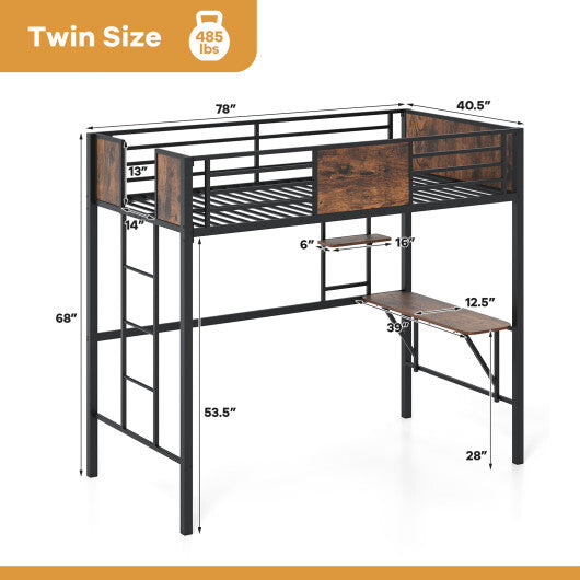 Space-Saving Twin Loft Bed with Safety Guardrail and Ladder-Coffee W2B