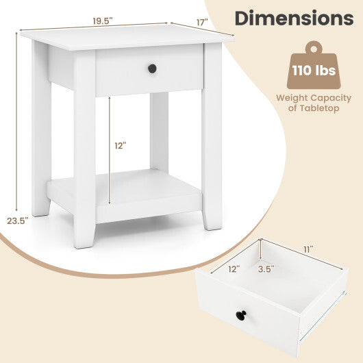 Nightstand with Drawer 3-Tier Modern Bedside Table with Open Shelf and Storage-Black W2B