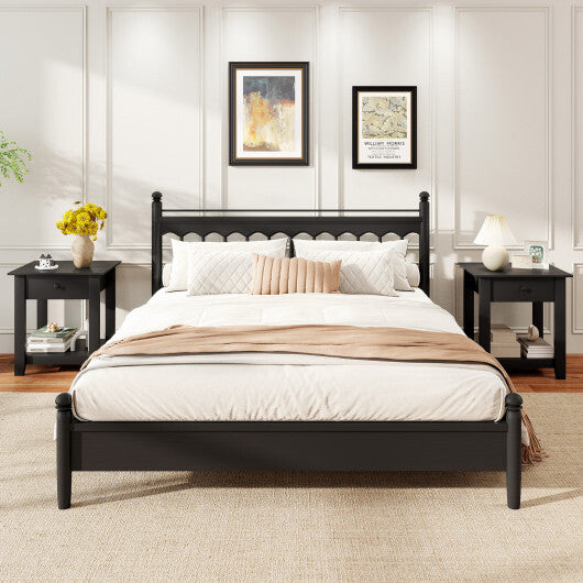 Set of 2 Nightstand with Drawer 3-Tier Modern Bedside Table with Open Shelf and Storage-Black