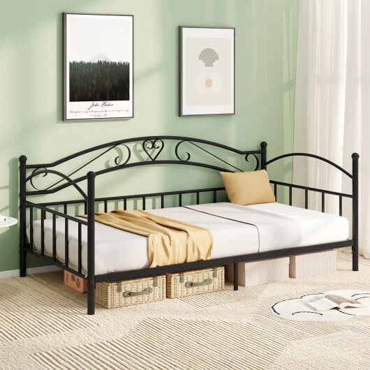 Twin Size Metal Daybed Frame with Headboard for Bedroom-White W2B
