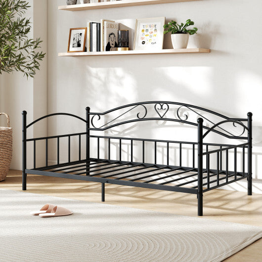 Twin Size Metal Daybed Frame with Headboard for Bedroom-White W2B