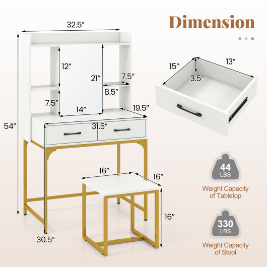 Vanity Desk with Storage Drawers and Charging Station-White W2B